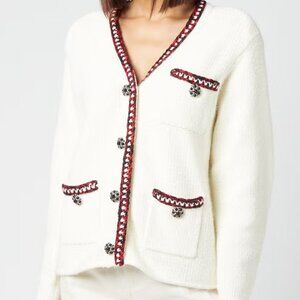 Self-Portrait Ivory Metallic Knit Cardigan Size Large